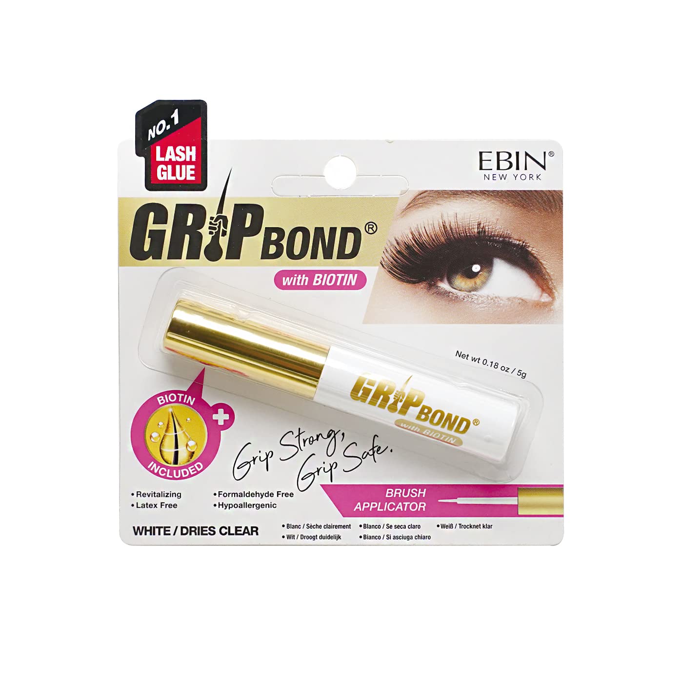 EBIN Grip Bond Eyelash Adhesive Glue ( White/Dries Clear, Biotin)|
